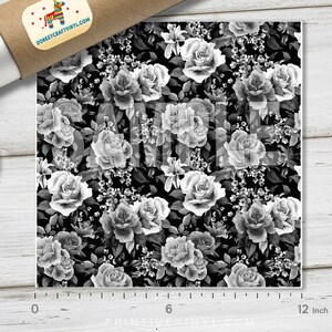 Black and White Roses Printed HTV, Pattern Vinyl, Pattern HTV Puff Heat transfer Vinyl, Glitter HTV, Adhesive Craft Vinyl 1372 image 3