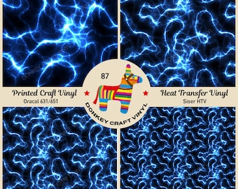 Blue Electricity Lightning Printed HTV, Pattern Vinyl, Patterned HTV, Iron on Vinyl, Puff Heat transfer Vinyl,  Adhesive Vinyl 87