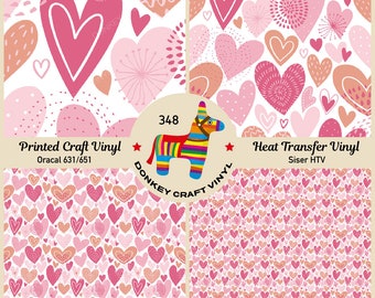 Romantic Love Heart Printed Pattern HTV, Patterned Vinyl, Iron on Vinyl,  Faux leather, Puff Heat transfer Vinyl,  Adhesive Craft Vinyl- 348