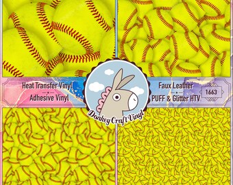 Softball Threads Pattern Printed HTV, Pattern Glitter HTV, Iron on Heat Transfer Vinyl, Faux Leather sheet, Adhesive Vinyl 1663