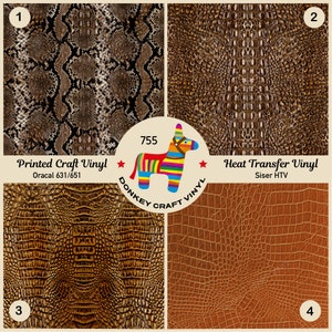 Patterned Vinyl | Brown Snake skin, crocodile Leather Printed HTV, Adhesive Vinyl,Patterned Faux leather, Puff Heat transfer Vinyl, 755
