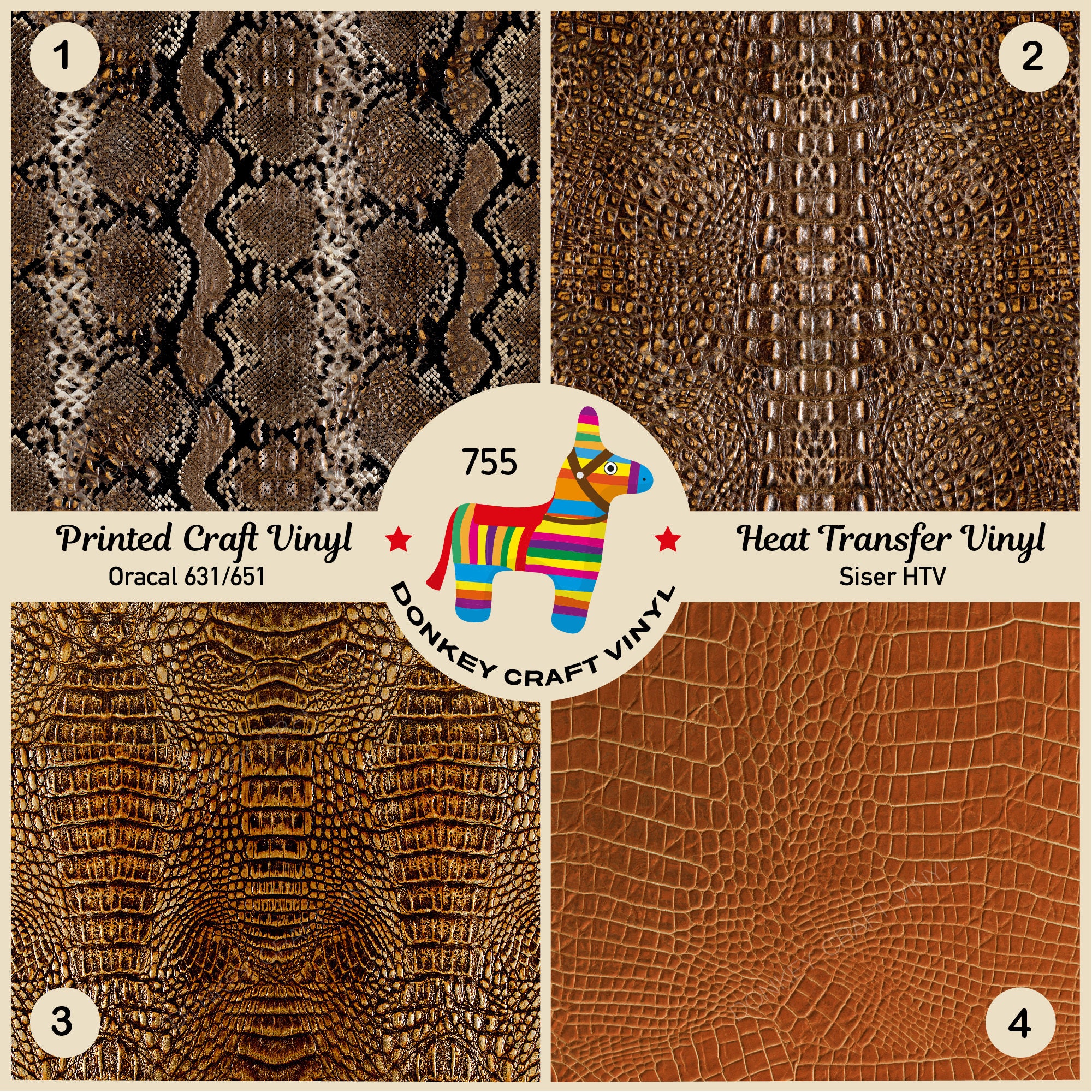Patterned Vinyl | Brown Snake Skin, Crocodile Leather Printed HTV ...