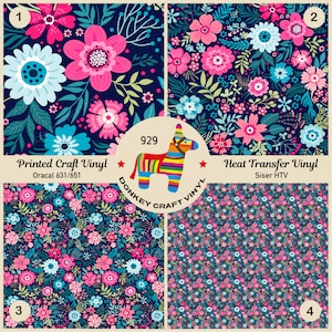 Small Flower Printed HTV, Pattern Vinyl, Patterned HTV, Iron on Vinyl, Faux leather, Puff Heat transfer Vinyl,  Adhesive Craft Vinyl- 929