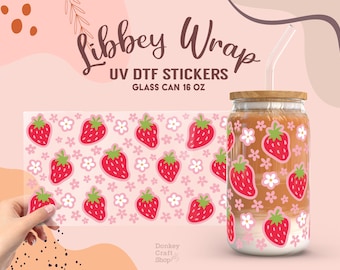 Strawberries UV Dtf, Ready to Transfer, Libbey Glass Can Wrap, UV Dtf Cup Wrap, UV Dtf Transfers, 16oz Cup Wrap UV004