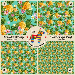 Pineapples and Tropical Flowers Printed HTV, Pattern Vinyl, Iron on Vinyl, Puff Heat transfer Vinyl,  Adhesive Craft Vinyl- 125