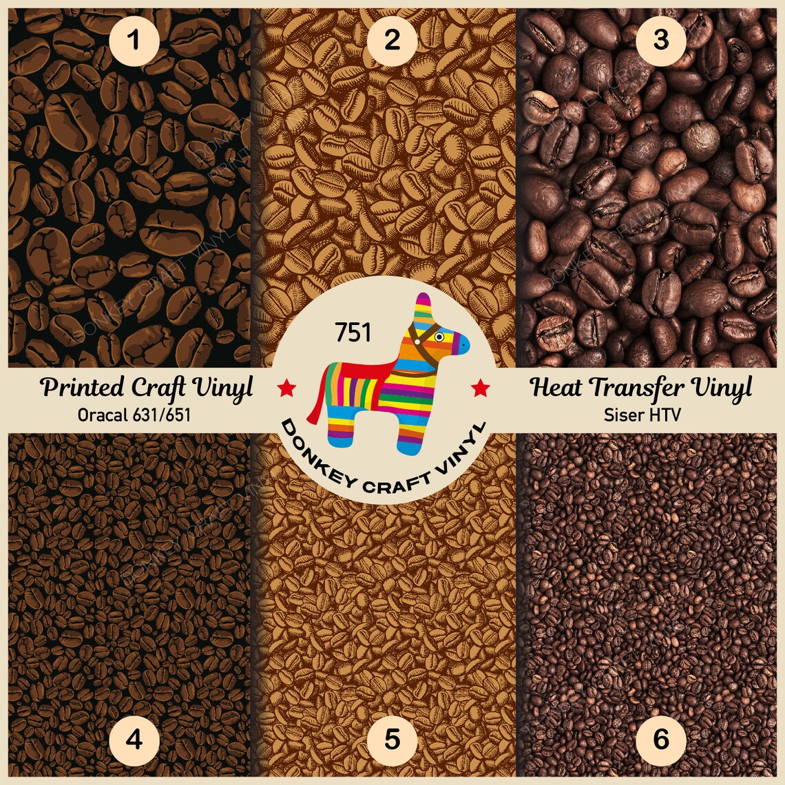 Brown Coffee Beans Printed HTV Pattern VinylPatterned HTV Etsy