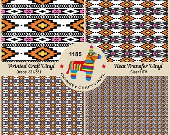 Vinile termotrasferibile con motivo tribale geometrico azteco, vinile stampato, similpelle, vinile termotrasferibile a rilievo, vinile termotrasferibile con motivi, vinile adesivo per lavori creativi - 1185