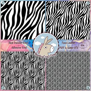 Black and White Zebra Printed HTV, Patterned HTV, Zebra Faux leather, Puff Heat transfer Vinyl, Adhesive Craft Vinyl 034