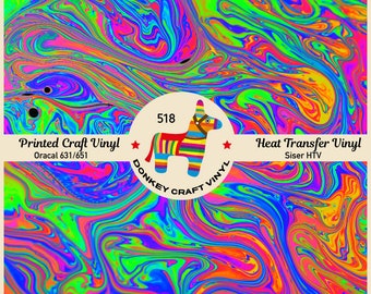 Rainbow Iridescent oil Pattern Printed Vinyl, Iron on Vinyl, Glitter HTV, Faux leather, Puff Heat transfer Vinyl,  Adhesive Craft Vinyl- 518