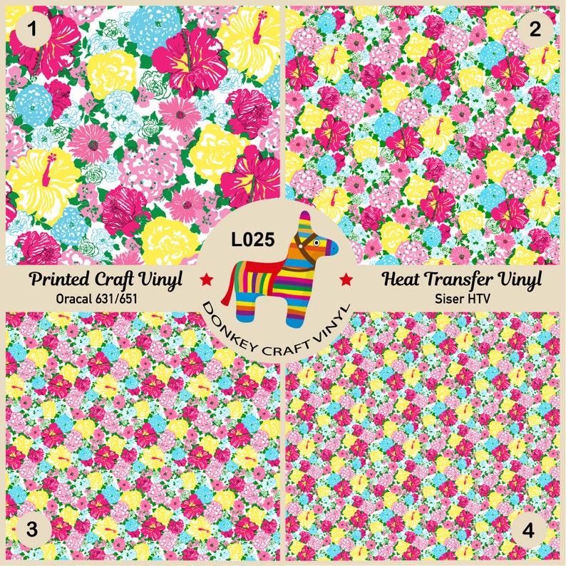 Floral Pattern Vinyl Glitter HTV Patterned Iron on Vinyl Siser Heat Transfer Vinyl Oracal Adhesive Vinyl L025