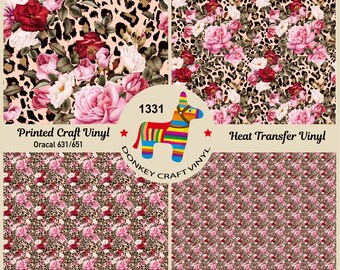 Flower Rose Leopard Cheetah Animal Printed HTV, Patterned Vinyl, Iron on Vinyl,  Puff Heat transfer Vinyl,  Adhesive Craft Vinyl- 1331