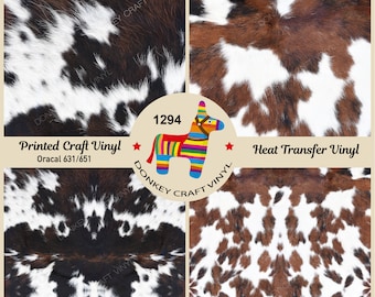 Patterned Vinyl | Cowhide Printed HTV, Animal Print, Adhesive Craft Vinyl, Patterned Faux leather, Puff Heat transfer Vinyl- 1294
