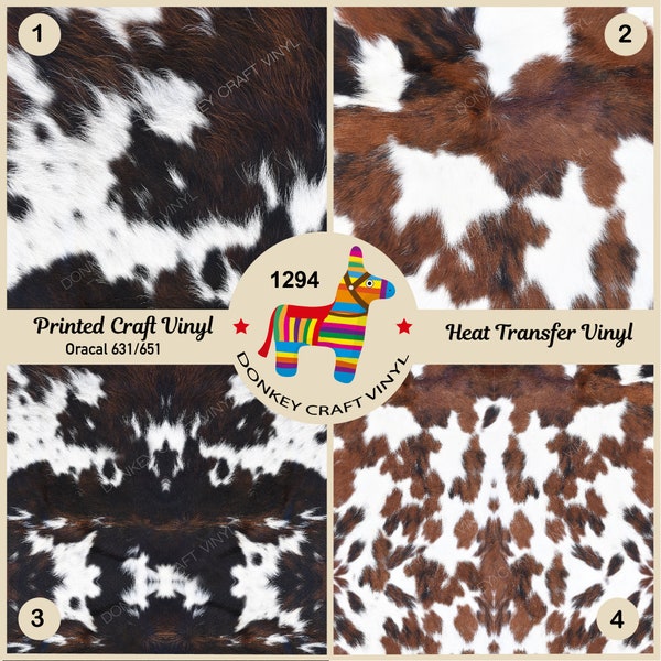 Patterned Vinyl | Cowhide Printed HTV, Animal Print, Adhesive Craft Vinyl, Patterned Faux leather, Puff Heat transfer Vinyl- 1294