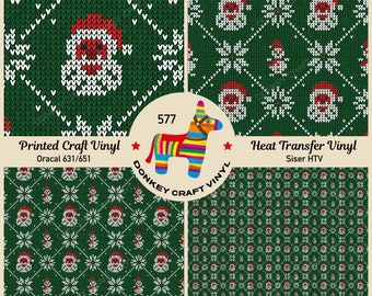 Christmas X-mas Santa Claus Knitted Printed HTV, Pattern Vinyl, Patterned HTV,  Puff Heat transfer Vinyl,  Adhesive Craft Vinyl- 577