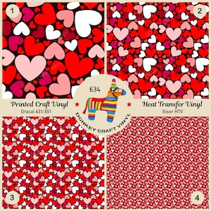 Valentines heart seamless Pattern Printed HTV, Glitter HTV, Iron on  Faux leather, Puff Heat transfer Vinyl,  Adhesive Craft Vinyl- 634