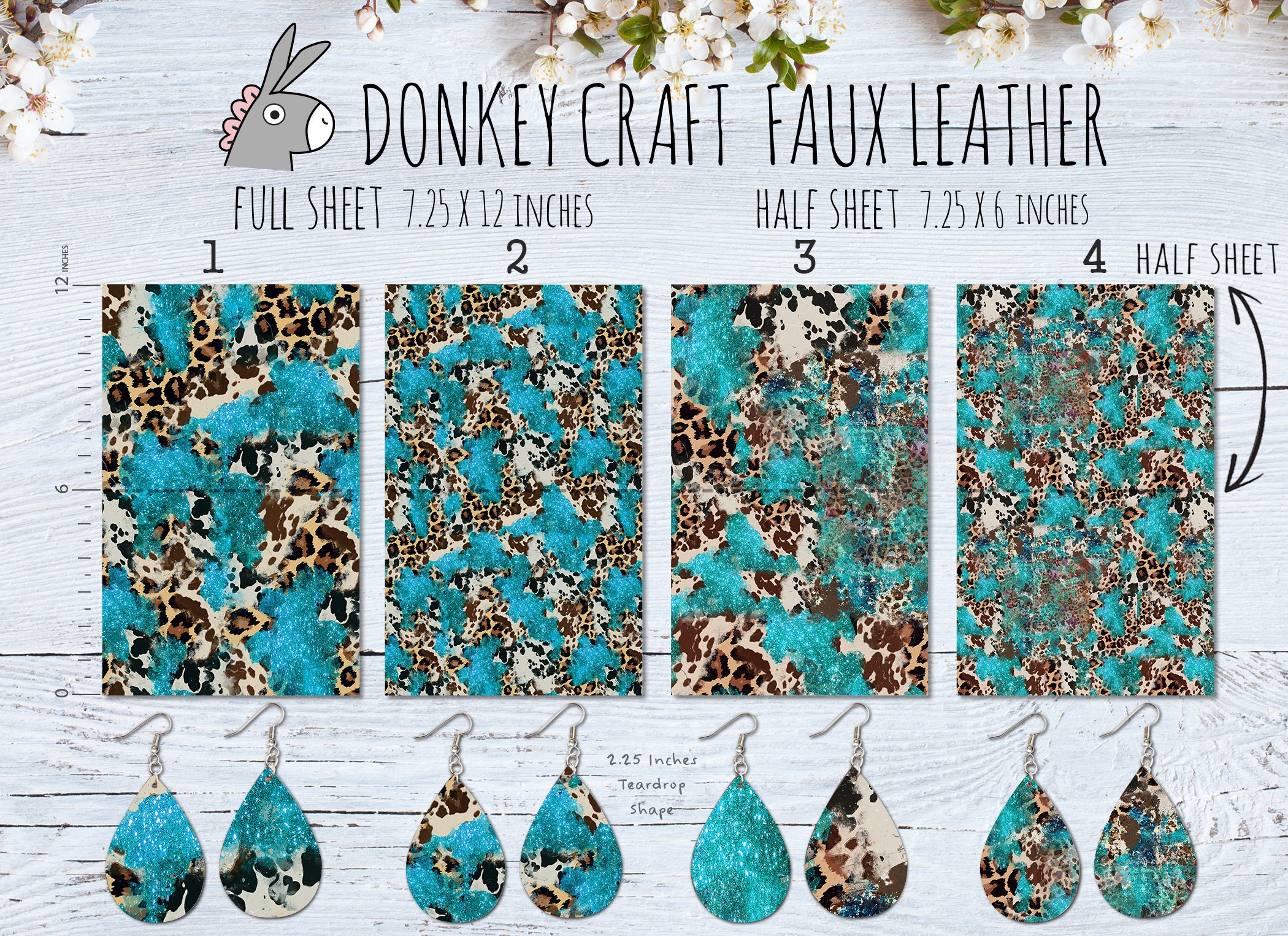 Western Turquoise Leopard Cowhide Printed Pattern HTV, Iron on Vinyl ...