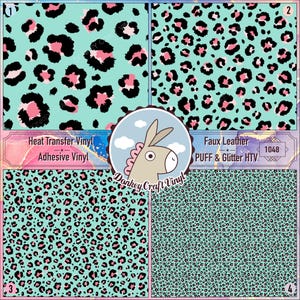Mint Leopard cheetah Animal Printed HTV, Patterned Vinyl, Iron on Vinyl,  Puff Heat transfer Vinyl,  Adhesive Craft Vinyl- 1048