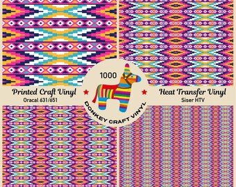 Vinile termotrasferibile etnico tribale azteco stampato, con motivi decorativi, effetto pelle, effetto rilievo, vinile adesivo per lavori creativi - 1000