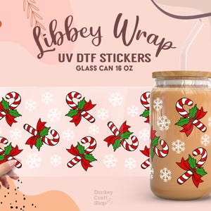 Christmas Candy Cane  UV Dtf, Ready to Transfer, Libbey Glass Can Wrap, UV Dtf Cup Wrap, UV Dtf Transfers, 16oz Cup Wrap UV122