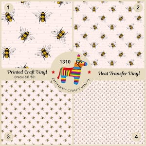 Bee Insect Pattern Printed HTV, Patterned iron on, Pattern Vinyl,  Faux leather, Puff Heat transfer Vinyl,  Adhesive Craft Vinyl- 1310