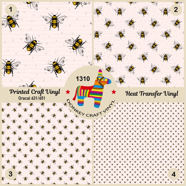 Bee Insect Pattern Printed HTV, Patterned iron on, Pattern Vinyl,  Faux leather, Puff Heat transfer Vinyl,  Adhesive Craft Vinyl- 1310