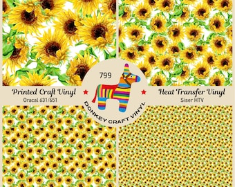 Watercolor Yellow Sunflowers Printed HTV,Pattern Vinyl, Patterned HTV, Glitter Puff Heat transfer Vinyl,  Adhesive Craft Vinyl- 799