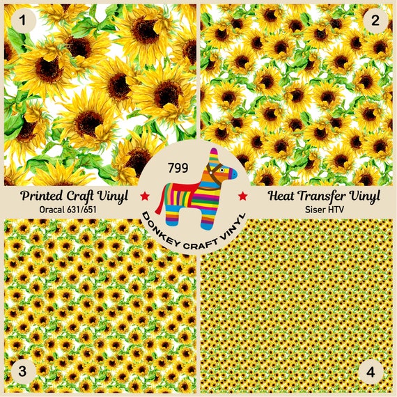 Watercolor Yellow Sunflowers Printed HTV,Pattern Vinyl, Patterned HTV, Glitter Puff Heat transfer Vinyl,  Adhesive Craft Vinyl- 799