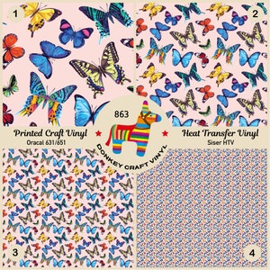 Butterflies Printed HTV, Pattern Vinyl,  Faux leather, Puff Heat transfer Vinyl, Glitter HTV,  Adhesive Craft Vinyl- 863