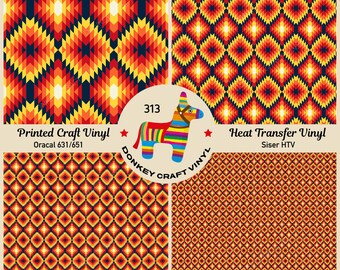 Vinile termoadesivo con motivo tribale azteco indiano, vinile decorativo, vinile termoadesivo, vinile termotrasferibile glitterato, vinile adesivo per lavori creativi - 313