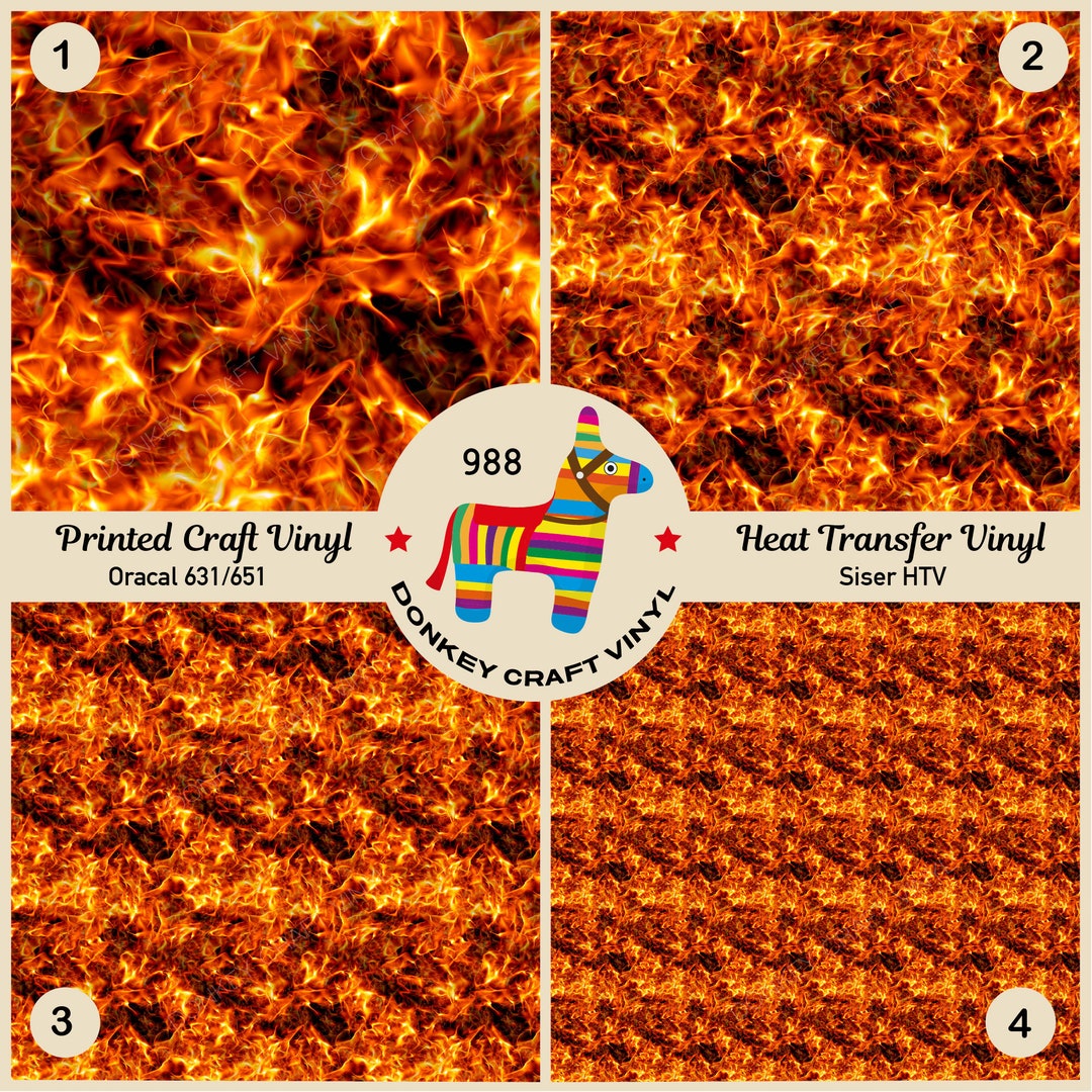 Fire Flame Printed HTV, Iron on Vinyl, Iron on Pattern Vinyl, Glitter