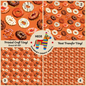 Thanksgiving Halloween Pumpkin Donut Pattern Printed HTV, Pattern Glitter HTV, Iron on  Puff Heat transfer Vinyl, Adhesive Craft Vinyl- H035