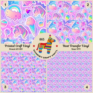 Unicorn, rainbow, ice cream, lollipop, cupcake Printed HTV, Pattern HTV,Printed Vinyl, Puff Heat Transfer Vinyl, Adhesive Craft Vinyl 865