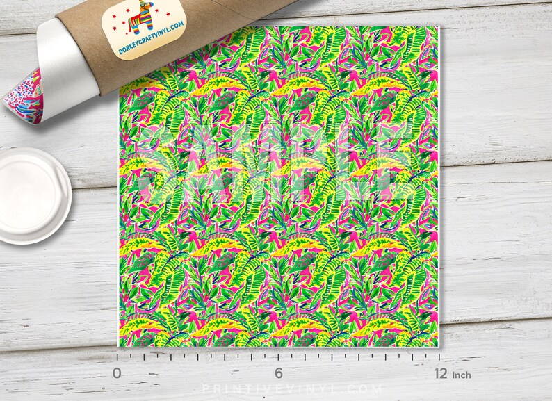 Oracal Adhesive Vinyl L132 Glitter HTV Tropical Floral Flower Printed Vinyl Patterned Iron on Vinyl Siser Heat Transfer Vinyl