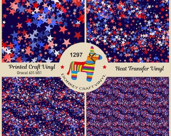 USA flag Star Printed HTV, July 4th, independence day, Pattern Vinyl, Faux leather, Puff Heat transfer Vinyl,  Adhesive Craft Vinyl- 1297