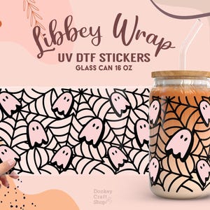 Halloween Ghost UV Dtf, Ready to Transfer, Libbey Glass Can Wrap, UV Dtf Cup Wrap, UV Dtf Transfers, 16oz Cup Wrap UV033