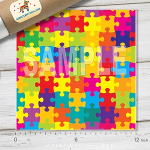 May include: A colorful jigsaw puzzle pattern with a white "SAMPLE" text overlay. The pattern is made up of many different colored puzzle pieces, including red, orange, yellow, green, blue, purple, and pink. The puzzle pieces are arranged in a random pattern.