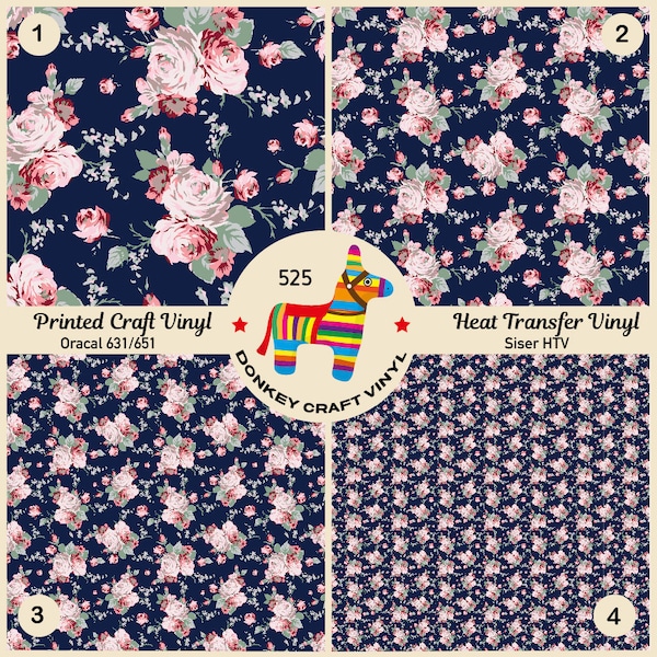 Vintage roses Printed HTV, Pattern Vinyl, Faux leather, Puff Heat transfer Vinyl, Iron on Vinyl, Glitter HTV,  Adhesive Craft Vinyl- 525