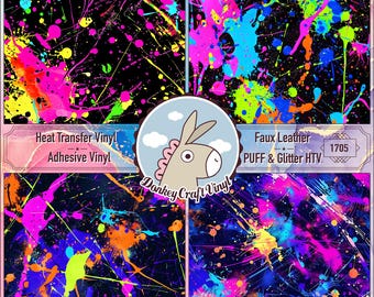 Abstract Paint Splatter Printed HTV, Pattern Vinyl, Faux leather, Puff Heat transfer Vinyl,  Adhesive Craft Vinyl-1705