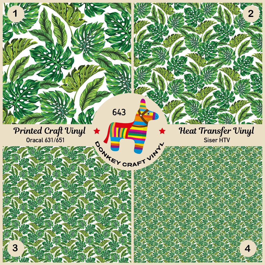 Green Tropical Leaves Patterned Iron on, Printed HTV, Oracal Adhesive Vinyl  643