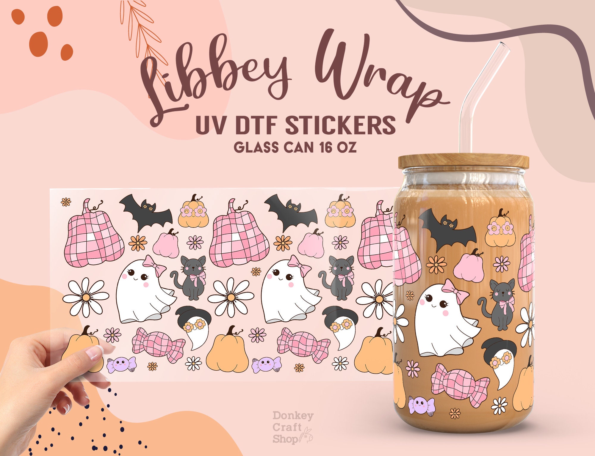 Halloween UV Dtf, Ready to Transfer, Libbey Glass Can Wrap, UV Dtf Cup Wrap, UV Dtf Transfers, 16oz Cup Wrap UV017