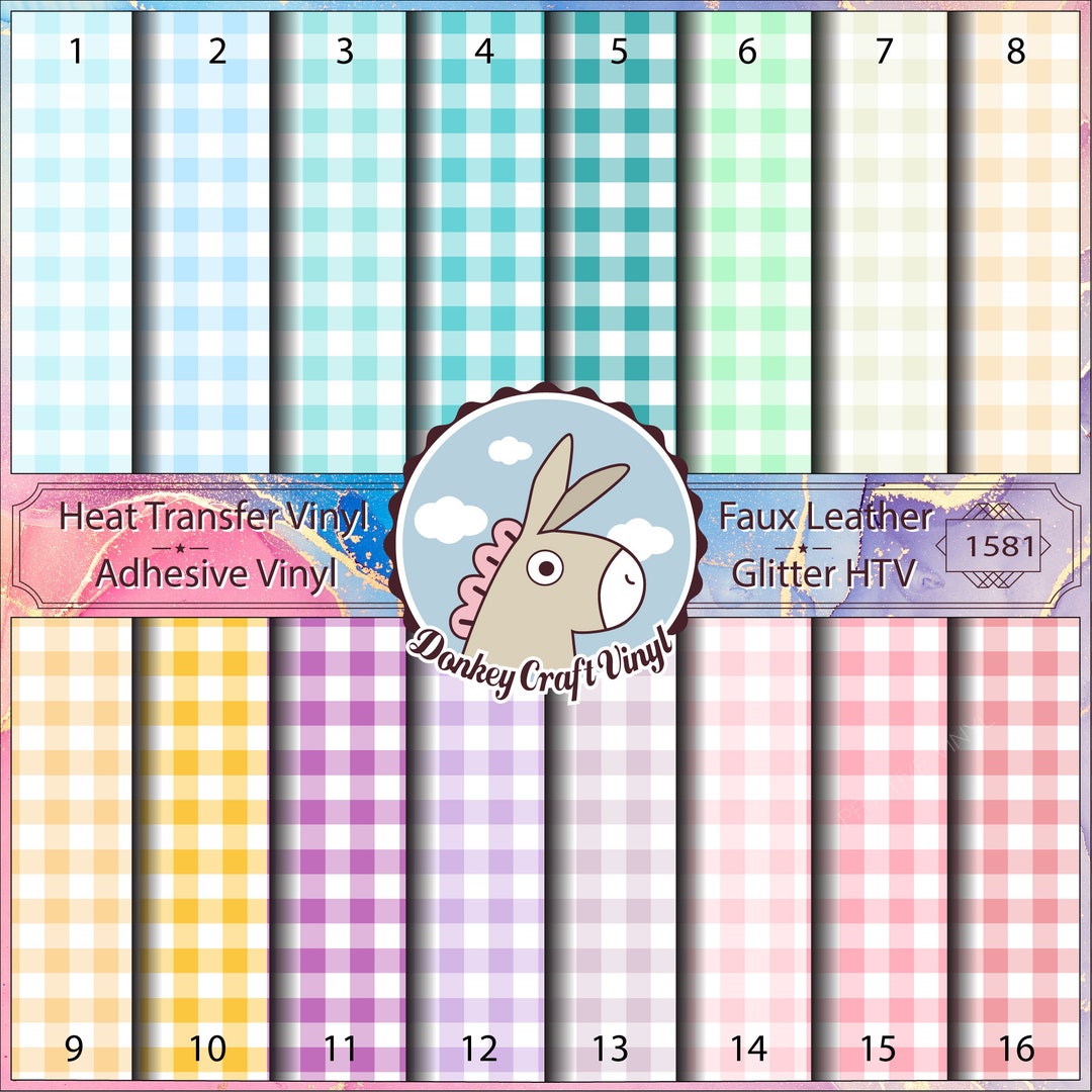 Pastel Checker Pattern HTV, Iron on Vinyl, Faux Leather, Puff Heat