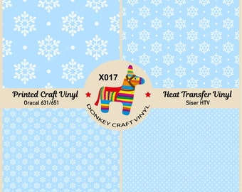 Christmas Decorative snowflakes Printed HTV, Iron on Vinyl, Glitter HTV, Patterned Vinyl, Heat Transfer Vinyl,  Adhesive Craft Vinyl- X017