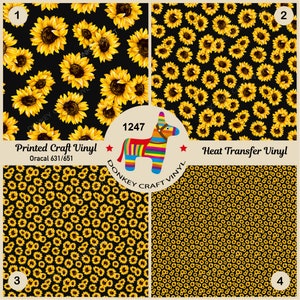 Sunflowers Printed HTV, Pattern Vinyl, Glitter HTV, Patterned HTV, Faux leather, Puff Heat transfer Vinyl,  Adhesive Craft Vinyl- 1247
