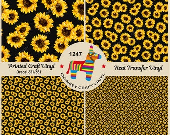 Sunflowers Printed HTV, Pattern Vinyl, Glitter HTV, Patterned HTV, Faux leather, Puff Heat transfer Vinyl,  Adhesive Craft Vinyl- 1247