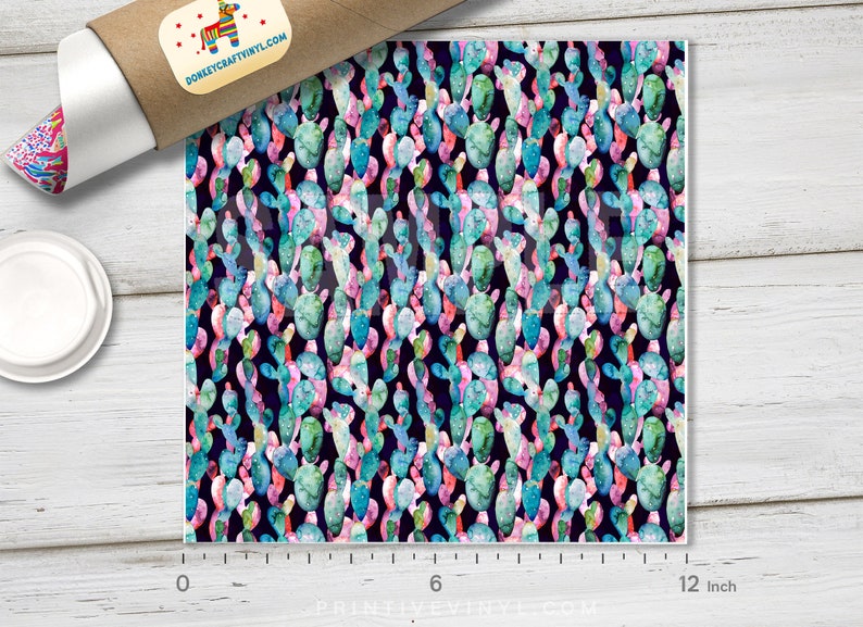 Iron on Vinyl Oracal Adhesive Craft Vinyl- 507 Watercolor Cactus Printed HTV Glitter HTV Pattern Vinyl Siser Heat Transfer Vinyl