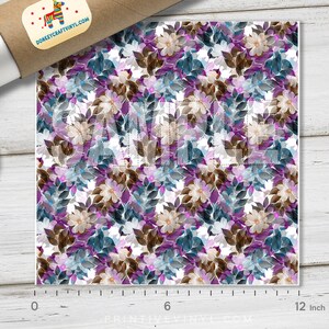 May include: A floral patterned sheet with a watercolor design. The design features purple, blue, and brown flowers and leaves on a white background. The sheet measures 12 inches in length.