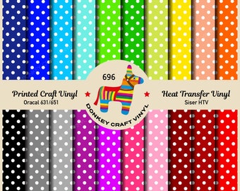 Colored Polka dots Pattern HTV, Printed Vinyl, Glitter HTV, Iron on Faux leather, Puff Heat transfer Vinyl,  Adhesive Craft Vinyl- 696