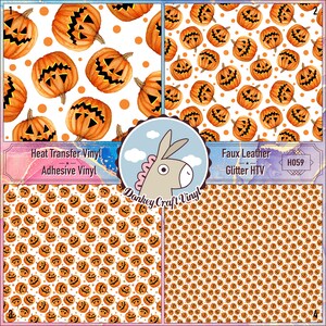 Halloween Pumpkin Printed HTV, Pattern Glitter HTV, Pattern Vinyl, Faux leather, Iron on Puff Heat transfer Vinyl, Adhesive Craft Vinyl H059