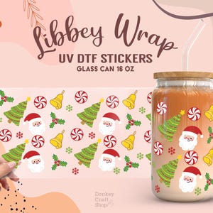 Christmas Tree and Santa UV Dtf, Ready to Transfer, Libbey Glass Can Wrap, UV Dtf Cup Wrap, UV Dtf Transfers, 16oz Cup Wrap UV057