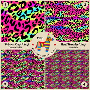 Rainbow Leopard Printed HTV, Iron on vinyl, Patterned Vinyl, Glitter HTV,  Puff Heat transfer Vinyl,  Adhesive Craft Vinyl- 1193